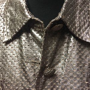 Metallic faux leather pewter perforated crop jacket